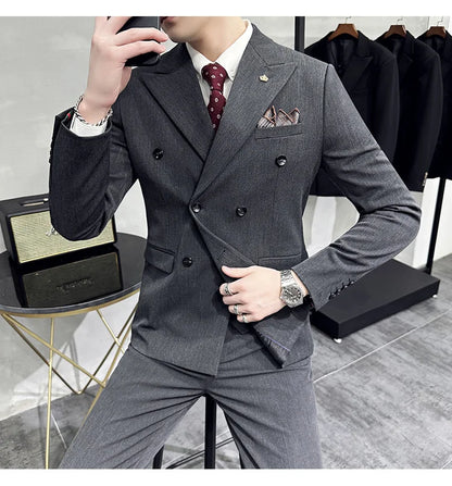 Jackets + Pants / Groom's Wedding Dress Best Fashion Mans Double -breasted Suit Blazer Trousers Male Formal Business Office Suit