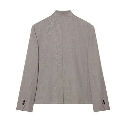 Vintage Solid Grey Elegant Woman Blazer Buttons Fashion 2026 Spring Office Lady Elegant Turtleneck Female Loose Outwear