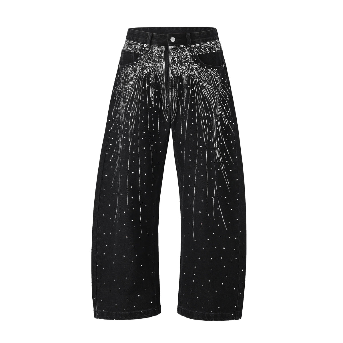 Full Rhinestone Print Washed Blue Baggy Jeans Mens and Women Ropa Hombre Streetwear Solid Casual Denim Trousers Loose Cargos
