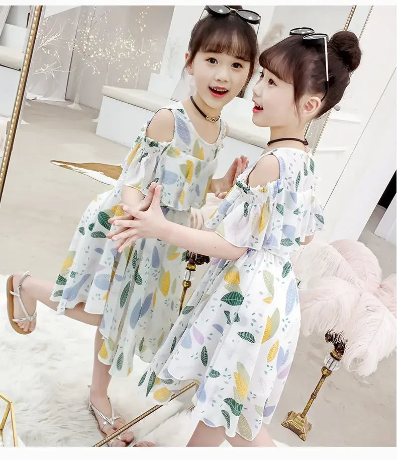 Summer Thin Girl Dress Floral Chiffon Princess Children's Dress Vestidos Summer Girls Casual Dresses Robe Fille Kids Clothes