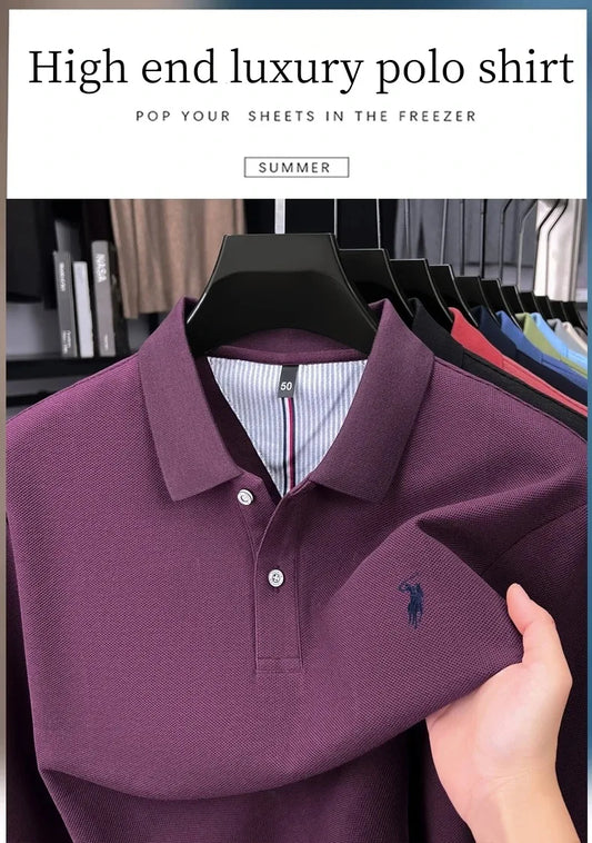 High end brand 100% cotton long sleeve polo shirt fashion luxury pony embroidery business casual comfort new Paul men's T-shirt