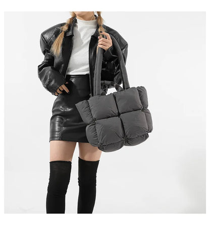 Fashion Soft Puffer Tote Bag Designer Quilted Women Shoulder Bags Nylon Padded Lady Handbags Down Cotton Warm Winter Shopper Bag