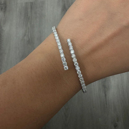 Certified 3mm All Moissanite Open Bangle Tennis Bracelet S925 Silver Sparkling Lab Diamond Cuff Bangles For Women Fine Jewelry