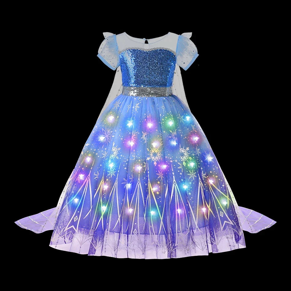 Children LED Light Up Dress Girls Kids Purple Green Cosplay Costume Carnival Birthday Party Clothes Halloween Costume Prom Gown