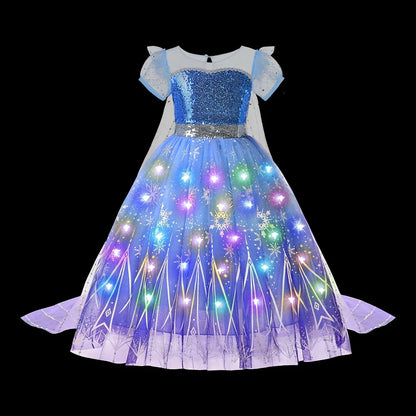 Children LED Light Up Dress Girls Kids Purple Green Cosplay Costume Carnival Birthday Party Clothes Halloween Costume Prom Gown