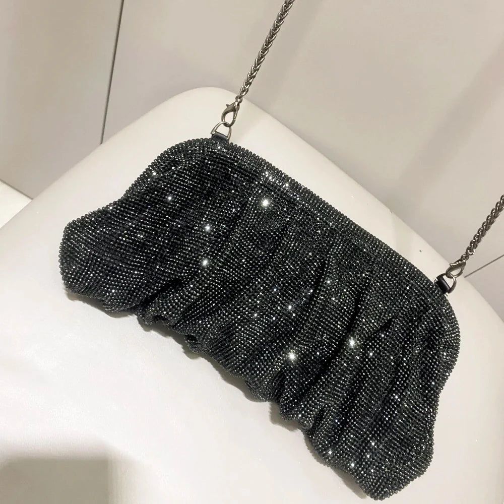 Shiny Handle Rhinestones Handmade Evening Clutch Bags New Folds Purses And Handbags Luxury Designer Wedding Party High Quality