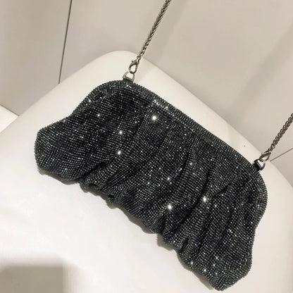 Shiny Handle Rhinestones Handmade Evening Clutch Bags New Folds Purses And Handbags Luxury Designer Wedding Party High Quality