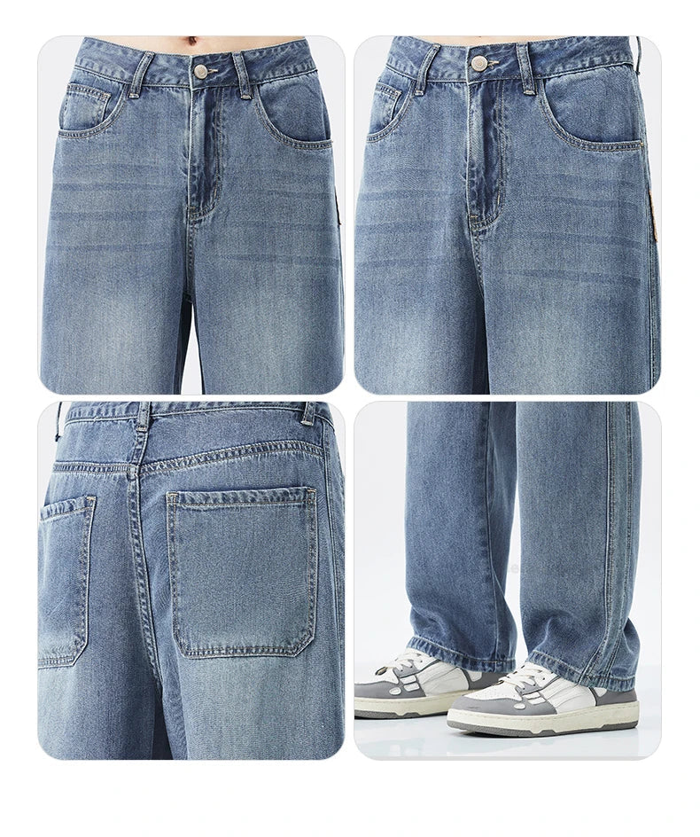 Stretch Jeans Men's 2024 New Lyocell Fabric High Quality Soft Loose Wide Pants Elastic Waist Casual Denim Trousers Streetwear