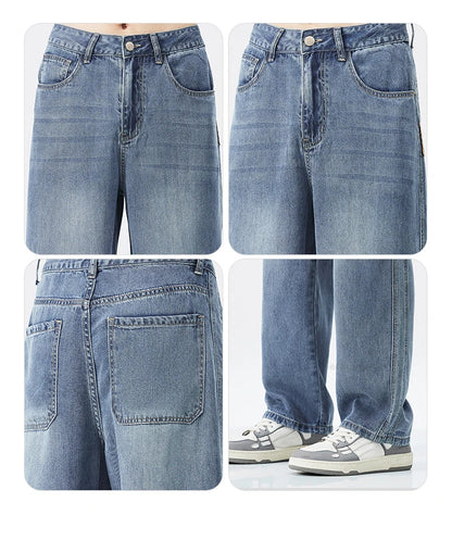 Stretch Jeans Men's 2024 New Lyocell Fabric High Quality Soft Loose Wide Pants Elastic Waist Casual Denim Trousers Streetwear