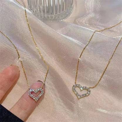 Certificated 1.5MM Moissanite Necklace 14K Gold Filled Heart Shape Pendant Necklace for Women Korean INS Jewelry Gift