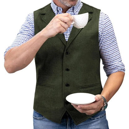 Men Vest Brown Herringbone Single Button With Lapel Waistcoat For Wedding Party Banquet Prom Business Work Casual Daily Men Vest