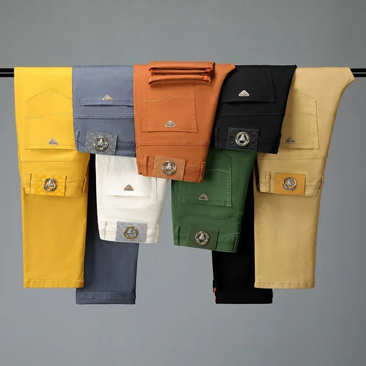 Seven-Color Stretch Jean Men's Trendy Wild Simple 97% Cotton High-End Slim-Fitting Small Straight Casual Men's Clothing Trousers