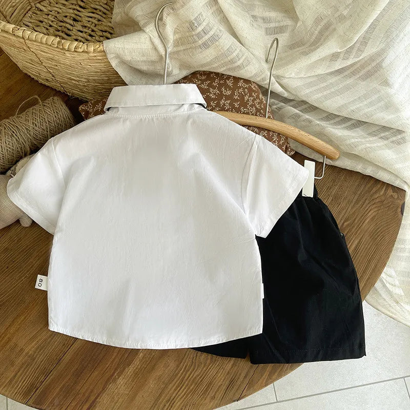 New Summer Baby Boy Gentleman Style Clothes Suit Shirt with Tie+Shorts 2Pcs/Set Infant Kids Fashion Toddler Clothing Tracksuits