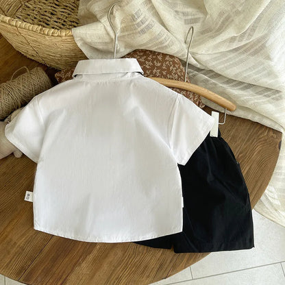 New Summer Baby Boy Gentleman Style Clothes Suit Shirt with Tie+Shorts 2Pcs/Set Infant Kids Fashion Toddler Clothing Tracksuits