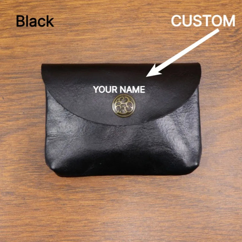 2026 New Japanese Minimalist Card Holder Wallet Vegetable Tanned Leather Women Slim Coin Purse Top Grain Leather CustomEngraving