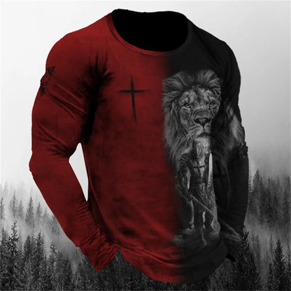 Retro Men's Long Sleeve T-shirt Animal Print Shirt Animal Pattern Clothing Street Apparel Sleeve Top Men's Plus Size XS-5XL