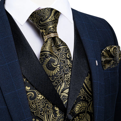 Men's Vest Blue Floral Suit Vest V Neck Tie Set For Wedding Party Brand Formal Dress Waistcoat Man Casual Sleeveless Jacket
