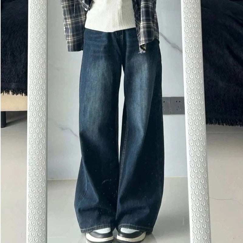 Womens Jeans Baggy Jeans Y2k Retro  Loose Straight Leg Washed Denim High Waist Slimming Comfort Fit Long Pants For Women