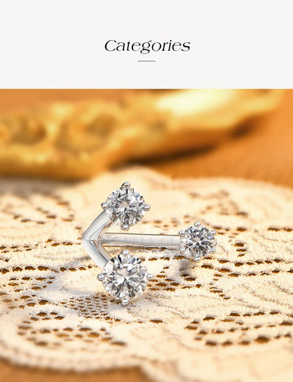 Three Stone Open Bypass Rings 925 Sterling Silver Round Cut Moissanite Women Ring Dainty Personalized Jewelry for Party