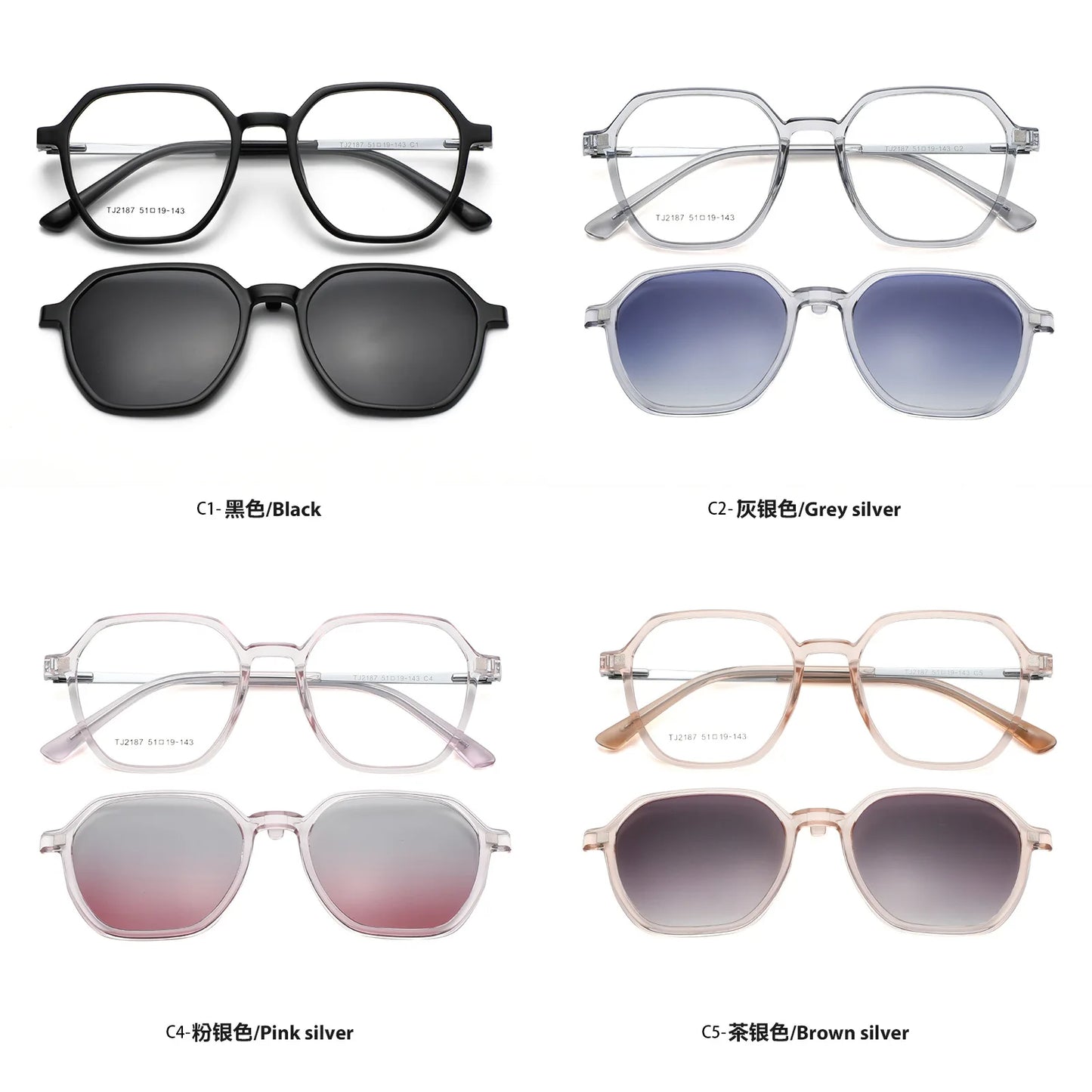 Magnetic Clip on Glasses Women Driving Polarised Polygonal Optical Myopia Eyewear Men Custom Prescription Glasses TJ2187