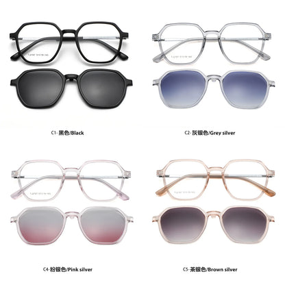 Magnetic Clip on Glasses Women Driving Polarised Polygonal Optical Myopia Eyewear Men Custom Prescription Glasses TJ2187