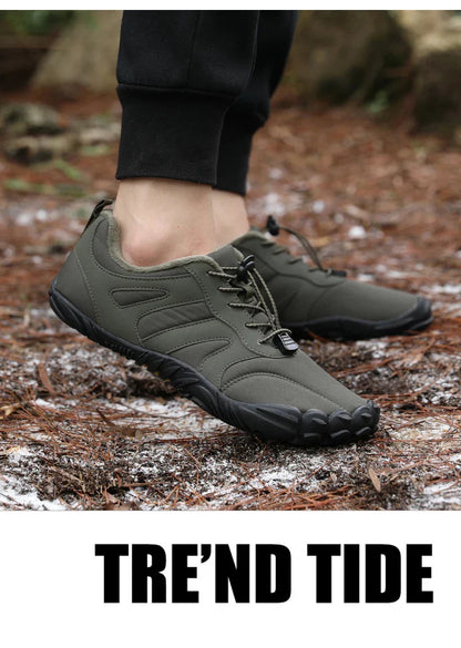 Men's Winter Warm Barefoot Shoes Waterproof Wide Toe Non-Slip Rubber Sole Plush Lined Hiking Shoes Outdoor Sneakers Running Shoe