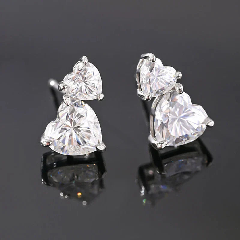 Cute Heart Cut 3CTTW All Moissanite Stud Earrings for Women 925 Sterling Silver Sparkling Diamond Ear Jewelry Plated 18K