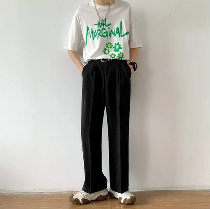 Brown Black Suit Pants Men Fashion Social Mens Dress Pants Korean Loose Straight Wide Leg Pants Mens Office Formal Trousers