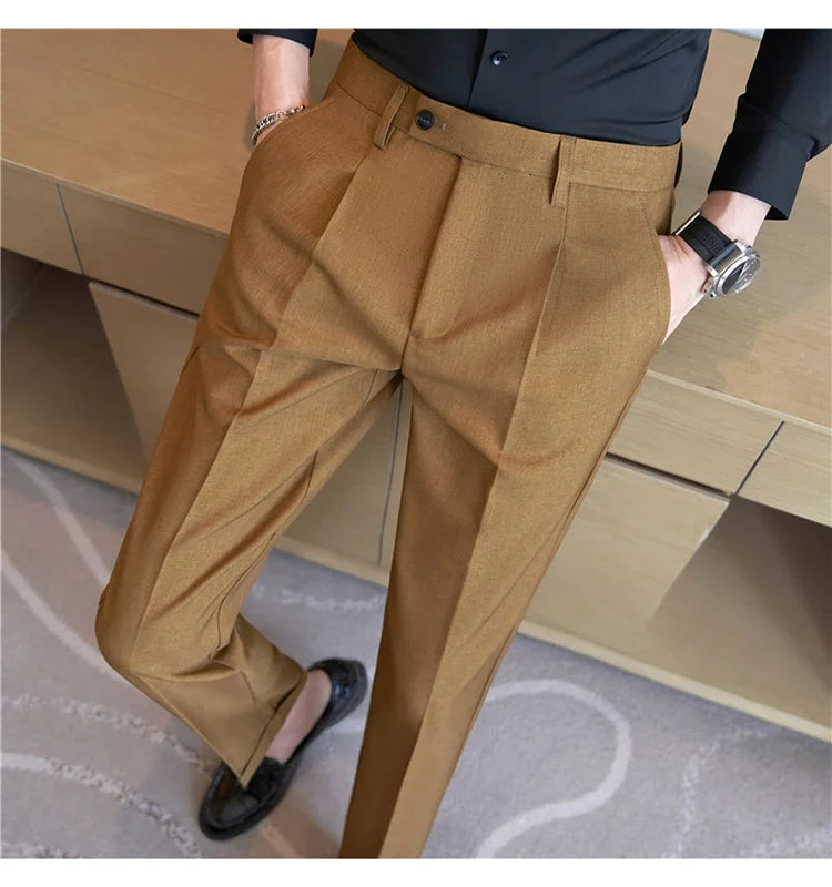 High Quality Men Solid Color Business Office Social Trousers New Formal Wear Wedding Slim Fit Casual Fashion Suits Pant 38-29