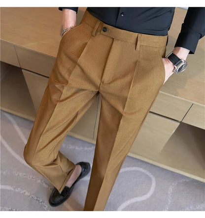 High Quality Men Solid Color Business Office Social Trousers New Formal Wear Wedding Slim Fit Casual Fashion Suits Pant 38-29