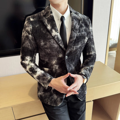High QualityTie Dye Chenille Men Fashion Casual Suit Jacket Autumn Winter New Korean Slim Fit Social Wedding Suit Blazer