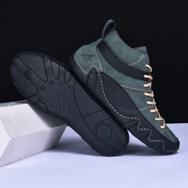 New Autumn 2024 Handmade Leather Men Boots Design Sneakers Man Breathable Casual Leather Shoes Men Ankle Boots Outdoor Fashion
