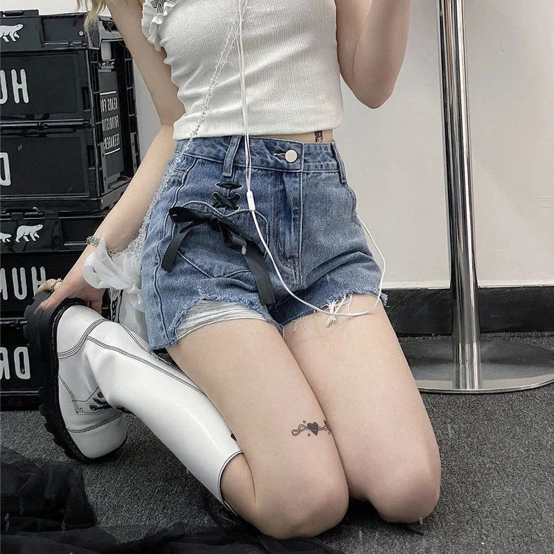 Classic Bow High Waist Short Jean Pants Woman New In Casual Jorts Hot Stretchy To Wear Harajuku Fashion Denim Shorts for Women