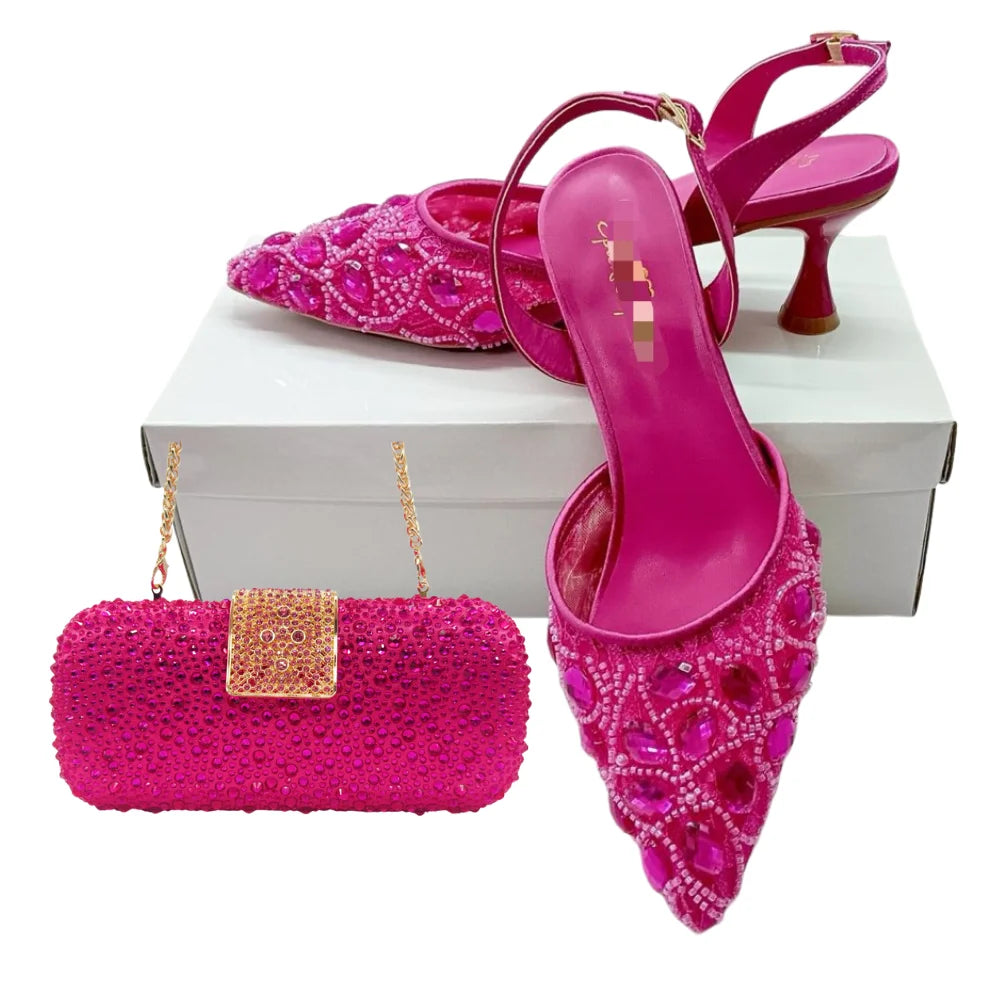 Women's Clutch Bag and Shoes Fairy Diamond High Heels Stylish Dress Shoes Pointed Toe Stiletto Heels Elegant Party Wedding Shoes