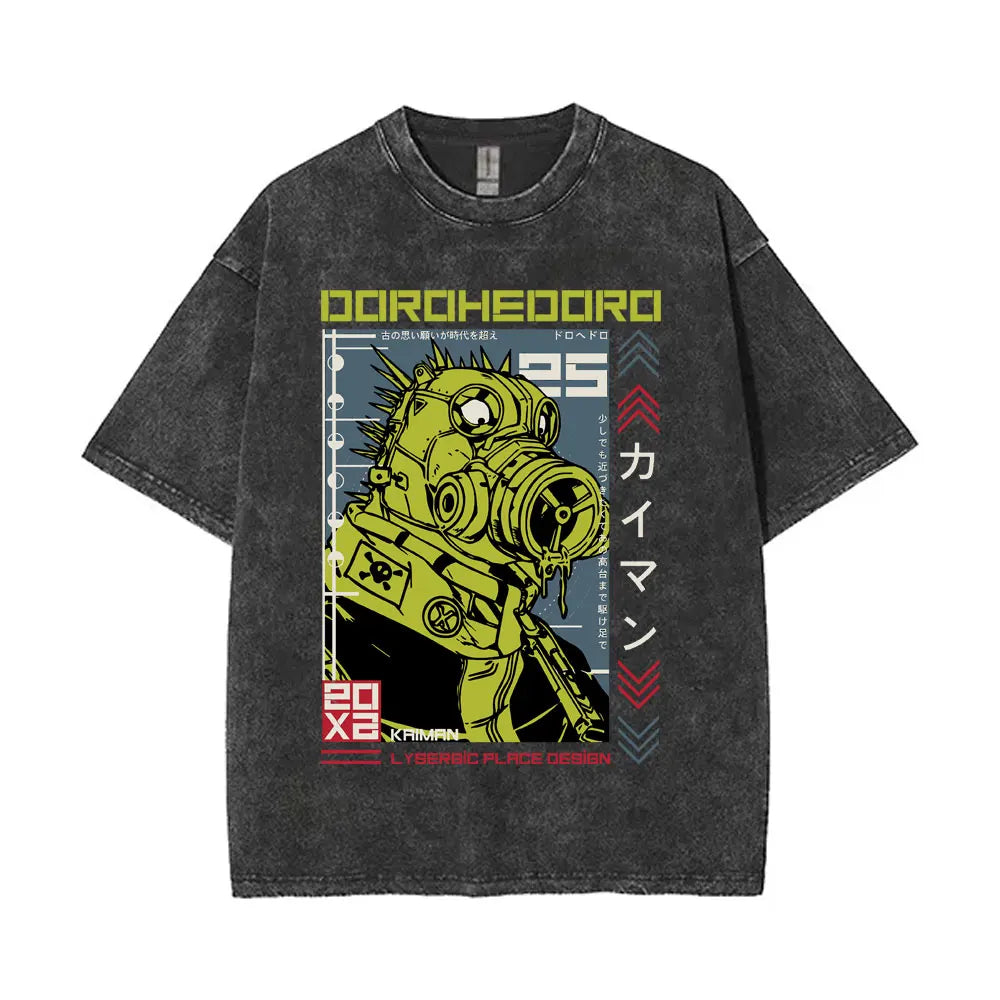 Anime Dorohedoro Kaiman Washed T-Shirt Men's Women Clothing Hip Hop Gothic Y2k T-Shirt Oversized Short Sleeve Cotton Tees Tops