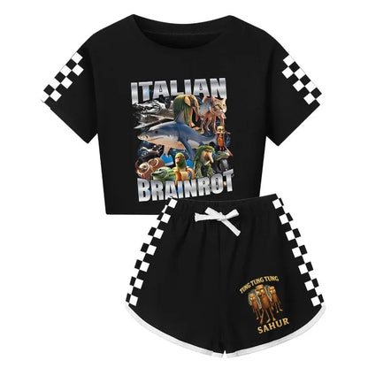 Italian Brainrot Meme Clothes Kids Cartoon Tung Sahur Pajama Sets Boys Long Sleeve Tops Legging 2pcs Set Girls Casual Sleepwear