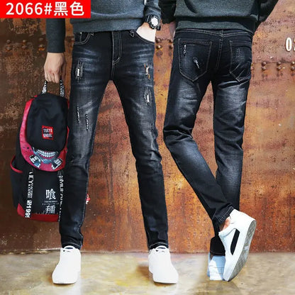 Autumn Winter Brushed Cowboy Luxury Slim Designer Clothes Male Korean Style Denim Skinny Plush Grey Jean Pants Trousers for Men