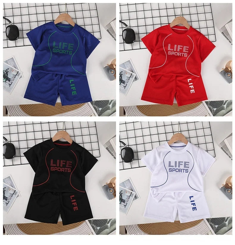 Boys Breathable Sportswear Set Summer 1-8Y Children 2pcs Clothes Printed T-shirt and Shorts for Running Kids Sports suit