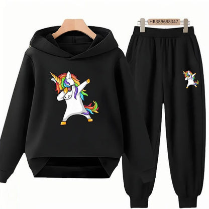 Children Unicorn Hoodie 3-12 Years Boys Girls Red Casual Tops+Pants Sets Long Sleeves Autumn Fashion Kids Clothes