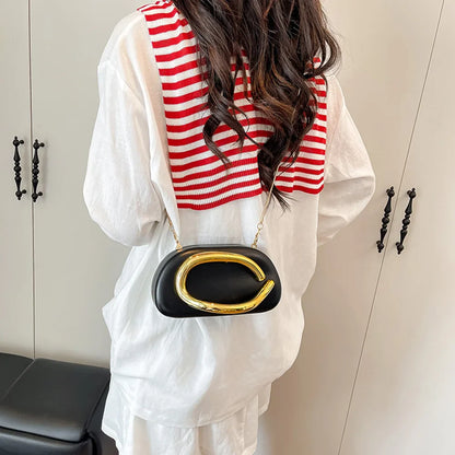 Women PU Leather Metal Handle Handbag & Removable Strap Crossbody Shoulder Bag Hand-held Shoulder Clutch Bag for Evening Dinner
