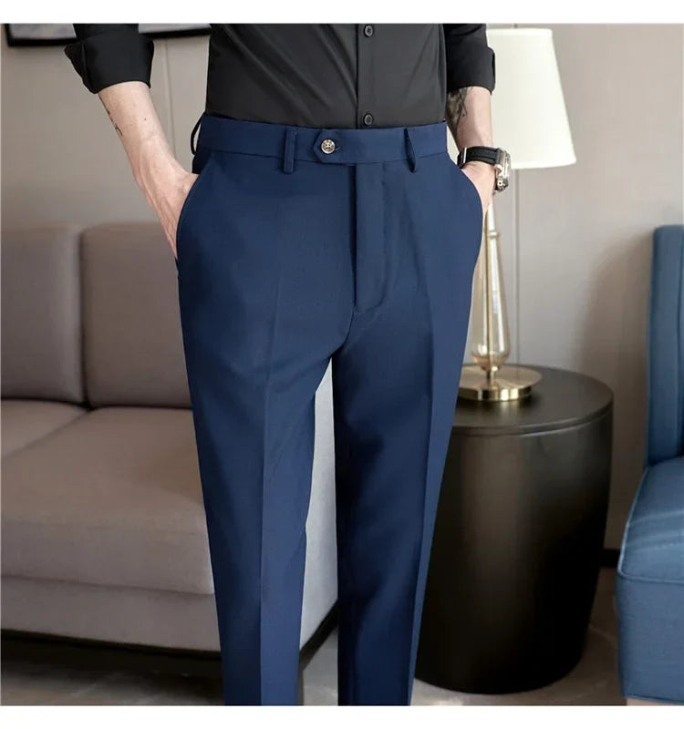 2024 New Men's Slim Fit Tapered Dress Pants Apricot Pearlescent Texture Business Casual Suit Trousers Spring Clothes