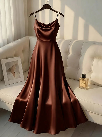 Pearl Strap Satin Slip Retro Dress. Simple in Design, Stylish and Elegant, Ideal for Parties, Weddings, Dates and Daily Commutin