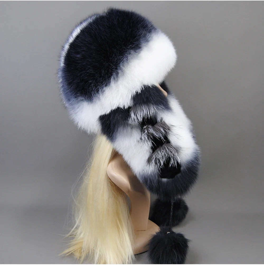 Hot Sale Lady Winter Warm Luxury 100% Natural Fox Fur Hat Fashion Fluffy Fox Fur Rex Rabbit Fur Caps Women Real Fur Bomber Hats