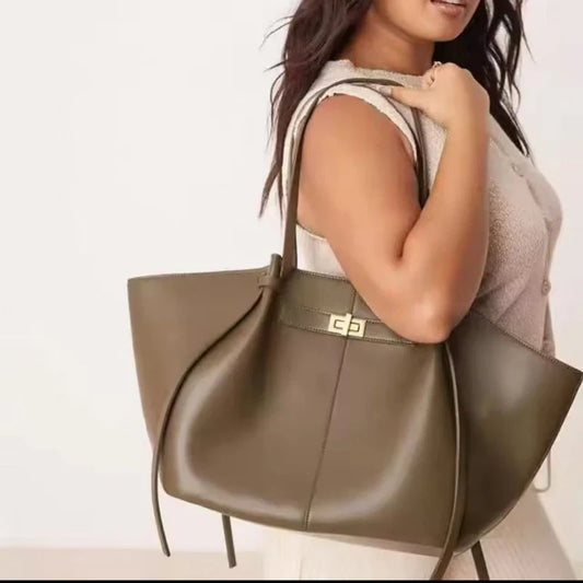 2026 New Large Capacity Trapeze Women Shoulder Bags Designer Metal Lock Handbags High-Quality Pu Leather Big Tote Commute Bag