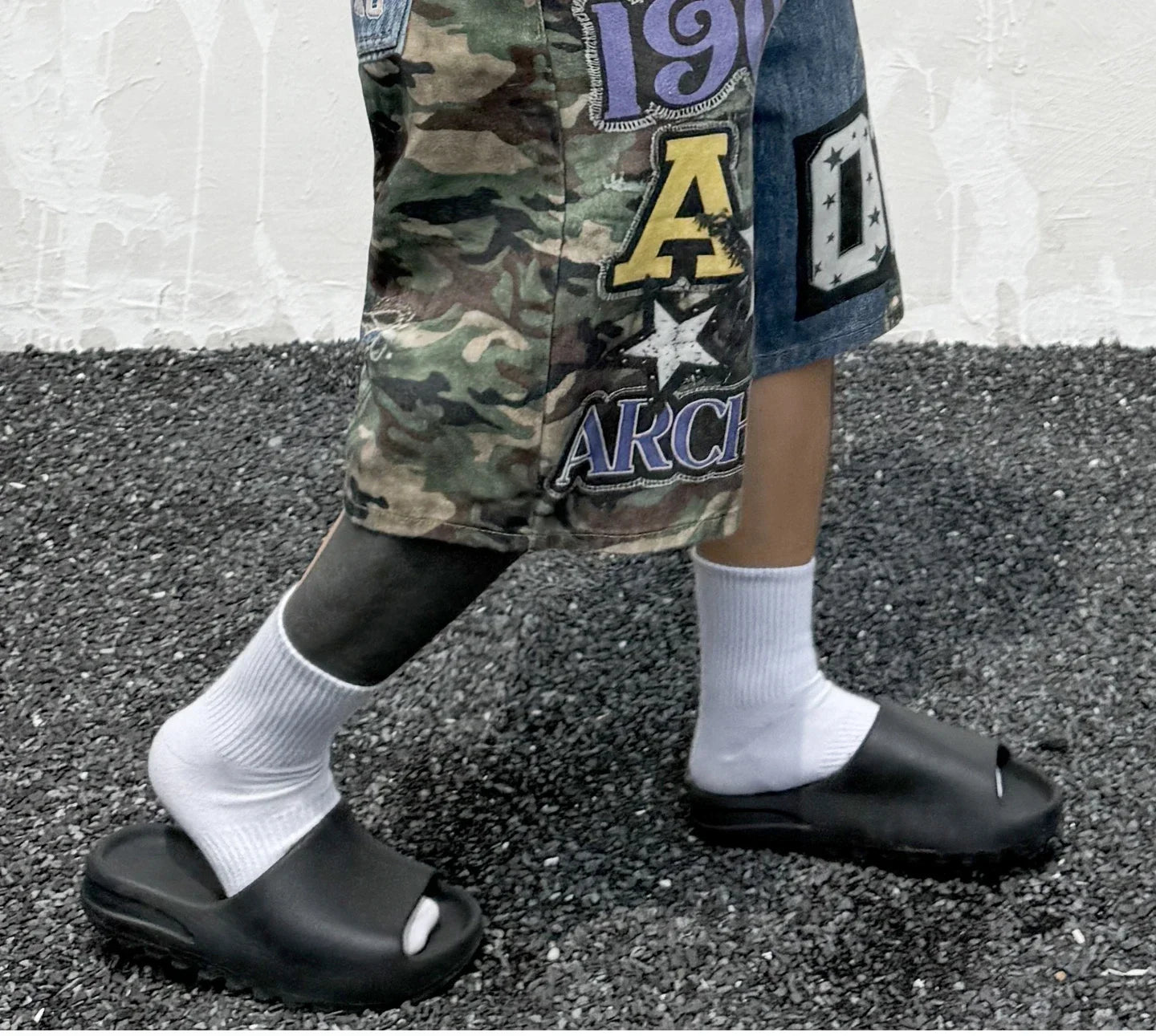 Hip Hop Camouflage Letter Embroidery Loose Fit Five Pocket Mens Streetwear Short Pants Cotton Denim Patchwork Women Shorts