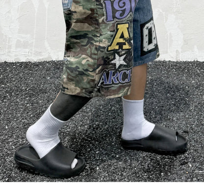 Hip Hop Camouflage Letter Embroidery Loose Fit Five Pocket Mens Streetwear Short Pants Cotton Denim Patchwork Women Shorts