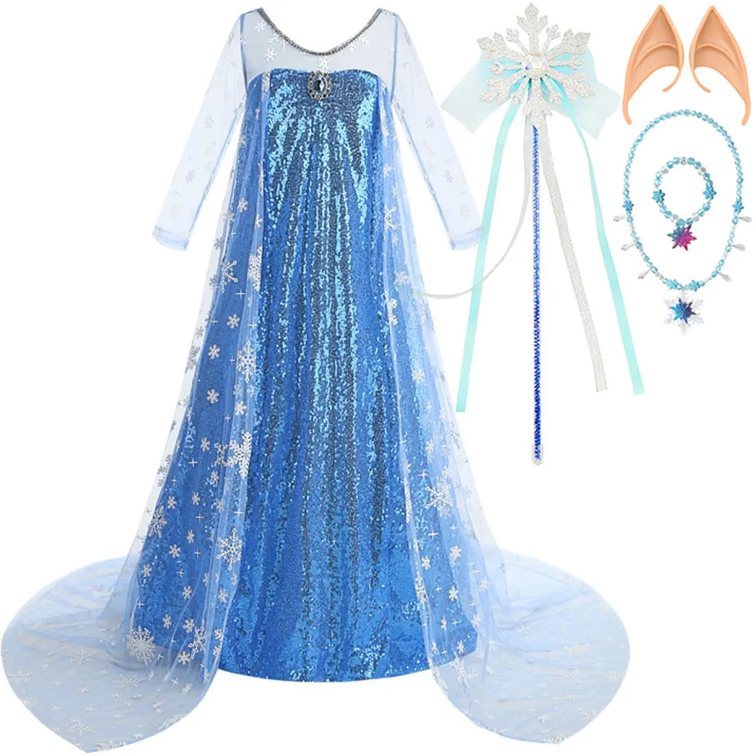 New Sequined Blue Elsa Party Dress For Girl Role Play Princess Apparel Toddler up Birthday Festival Carnival Apparel Accessories