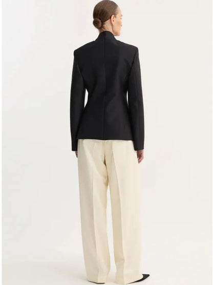 Women's Spring Summer Mandarin Collar Knot Button  Blazer Elegant Office Casual Formal 2026 Trendy Feminine Fashion Blazer