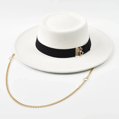 Women's Fedora Hat Fashionable Metal RB Letter Felt Hat Autumen Winter Derby Wedding Jazz Hats