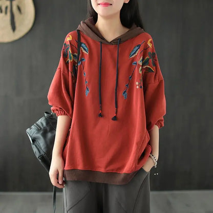 Brown Hoodies Embroidered Female Clothes Hooded Red Sweatshirts for Women Loose Green Baggy Tops Aesthetic Thick Goth Trend Emo